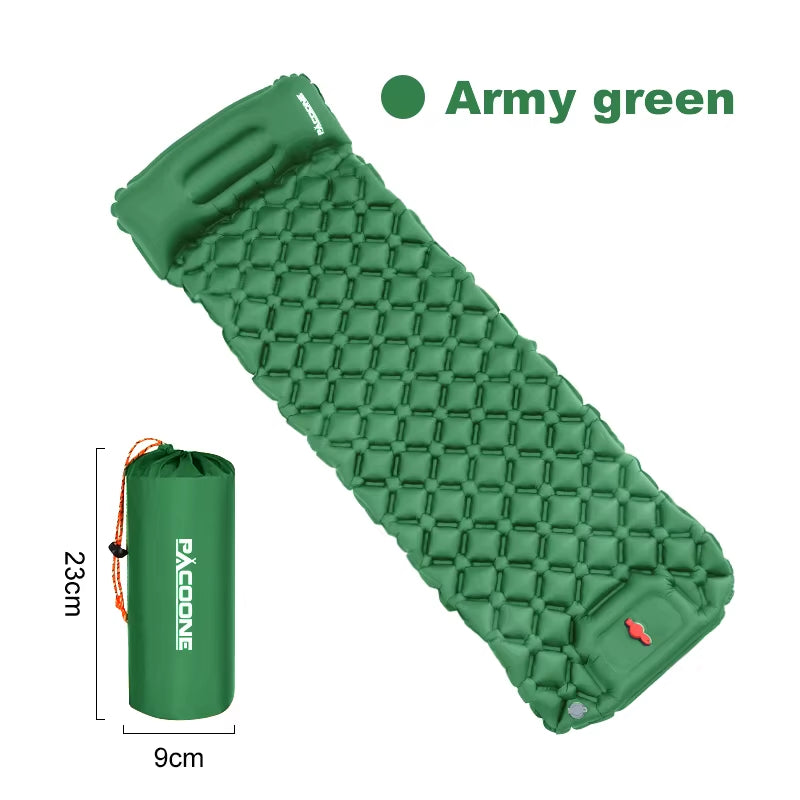 Outdoor Sleeping Pad Camping Inflatable Mattress Built-In Pump Ultralight Air Cushion Travel Mat with Headrest for Trave