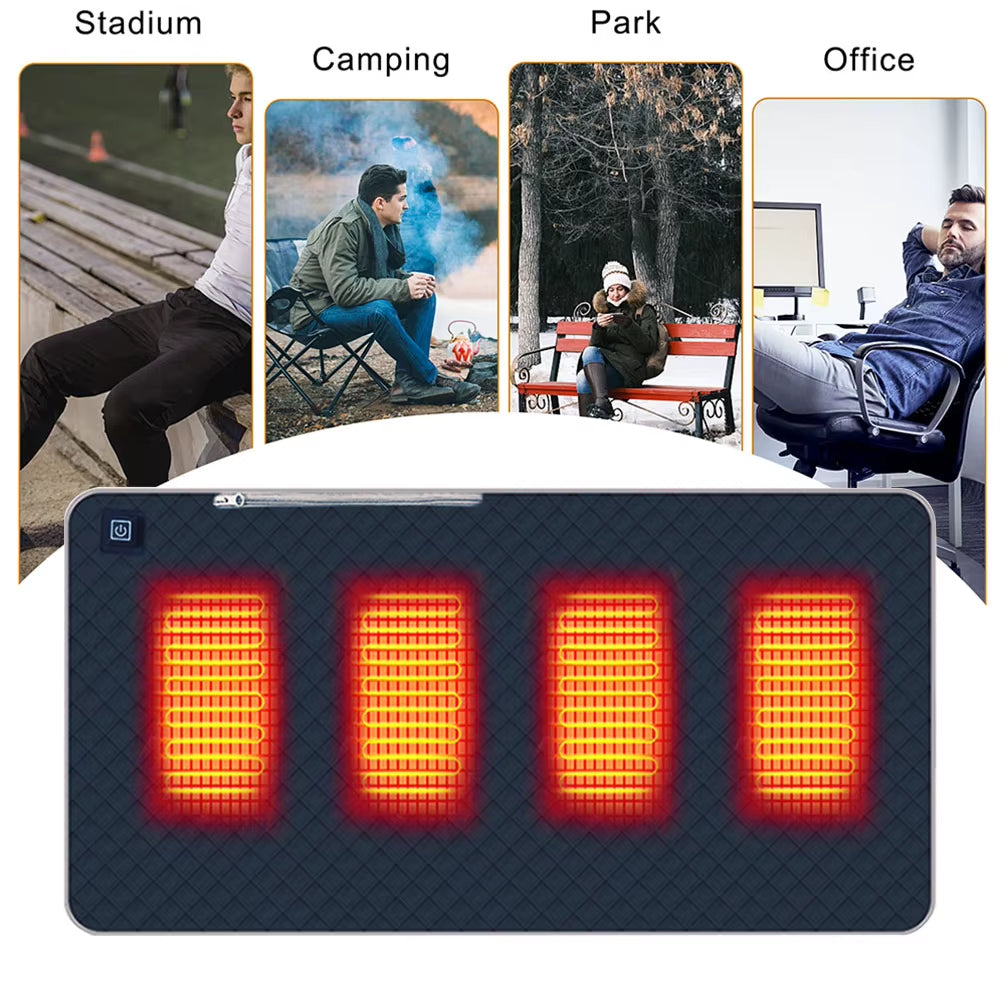 4 Zones Electric Heated Seat Usb/Type-C Winter Warm Car Seat Pad Waterproof 3 Levels Folding Heating Chair Pad for Outdoor Trave