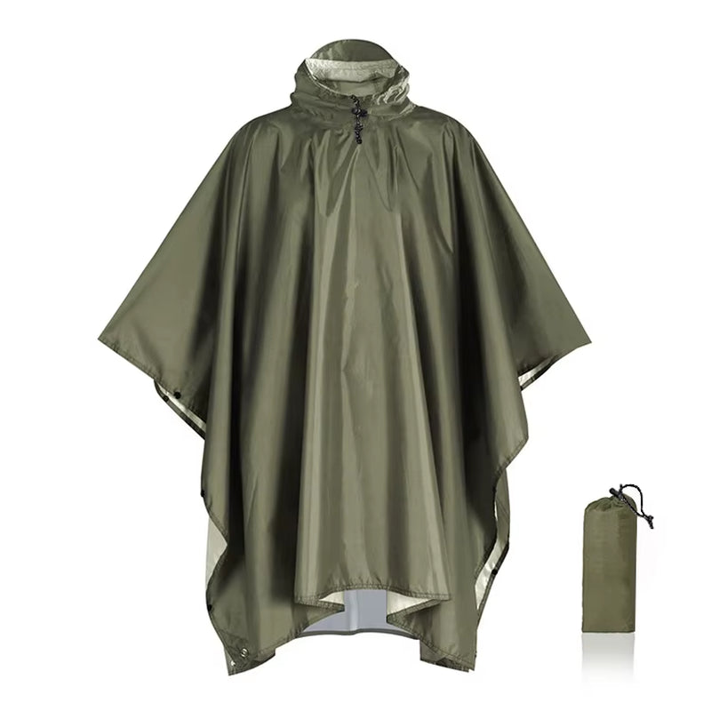 3 in 1 Outdoor Military Raincoat Hooded Sleeve Waterproof Rain Poncho Motorcycle Rain Cover Camping Hiking Travel Rainwear Tent