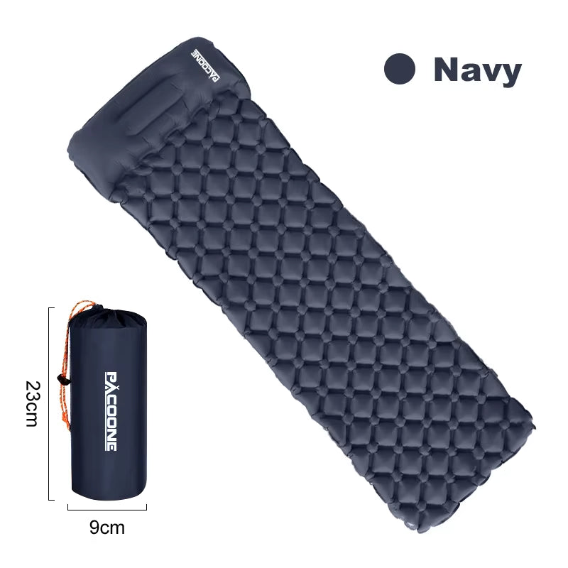 Outdoor Sleeping Pad Camping Inflatable Mattress Built-In Pump Ultralight Air Cushion Travel Mat with Headrest for Trave