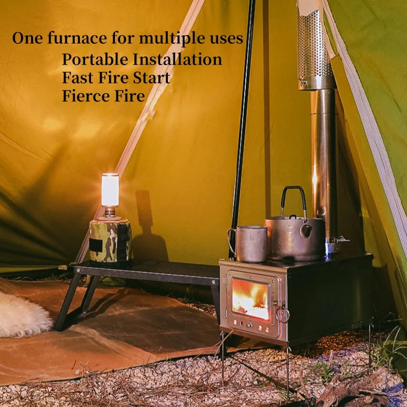 Foldable Tent Stove Lightweight Titanium Alloy Combustion Durable Portable Foldable Charcoal Fire Wood Burning Outdoor Camping
