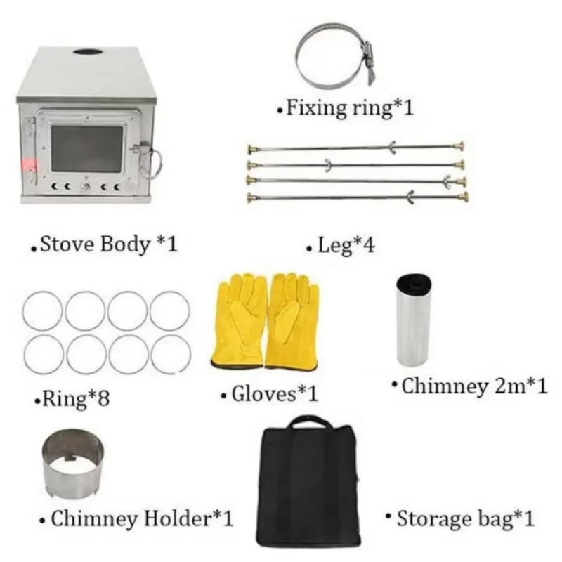 Foldable Tent Stove Lightweight Titanium Alloy Combustion Durable Portable Foldable Charcoal Fire Wood Burning Outdoor Camping