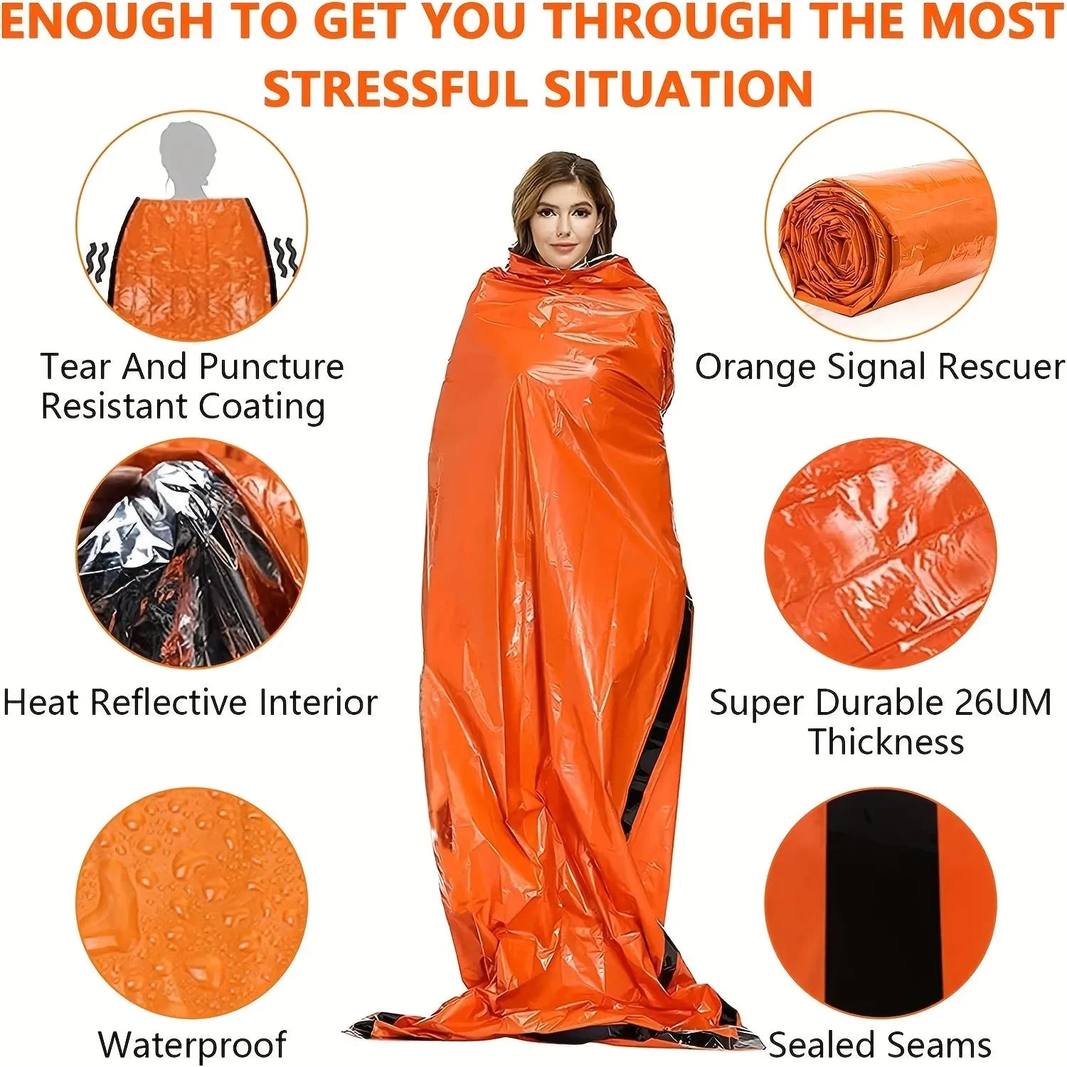 Waterproof Emergency Thermal Sleeping Bag for Camping Hiking Compact Bag Whistle and Storage Lightweight Survival Equipment