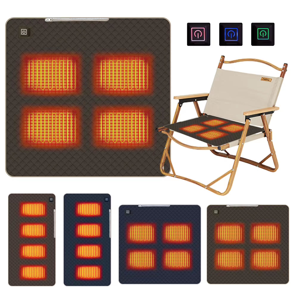 4 Zones Electric Heated Seat Usb/Type-C Winter Warm Car Seat Pad Waterproof 3 Levels Folding Heating Chair Pad for Outdoor Trave