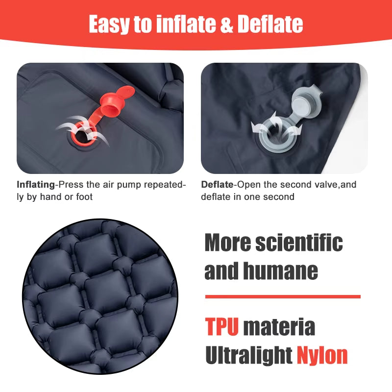 Outdoor Sleeping Pad Camping Inflatable Mattress Built-In Pump Ultralight Air Cushion Travel Mat with Headrest for Trave