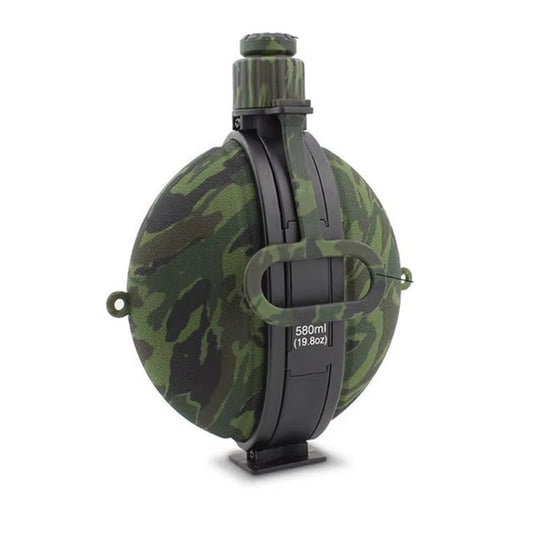 580ML Collapsible Military Water Bottle FDA Food Grade Silicone Water Kettle Canteen with Compass Bottle Cap for Hiking Camping