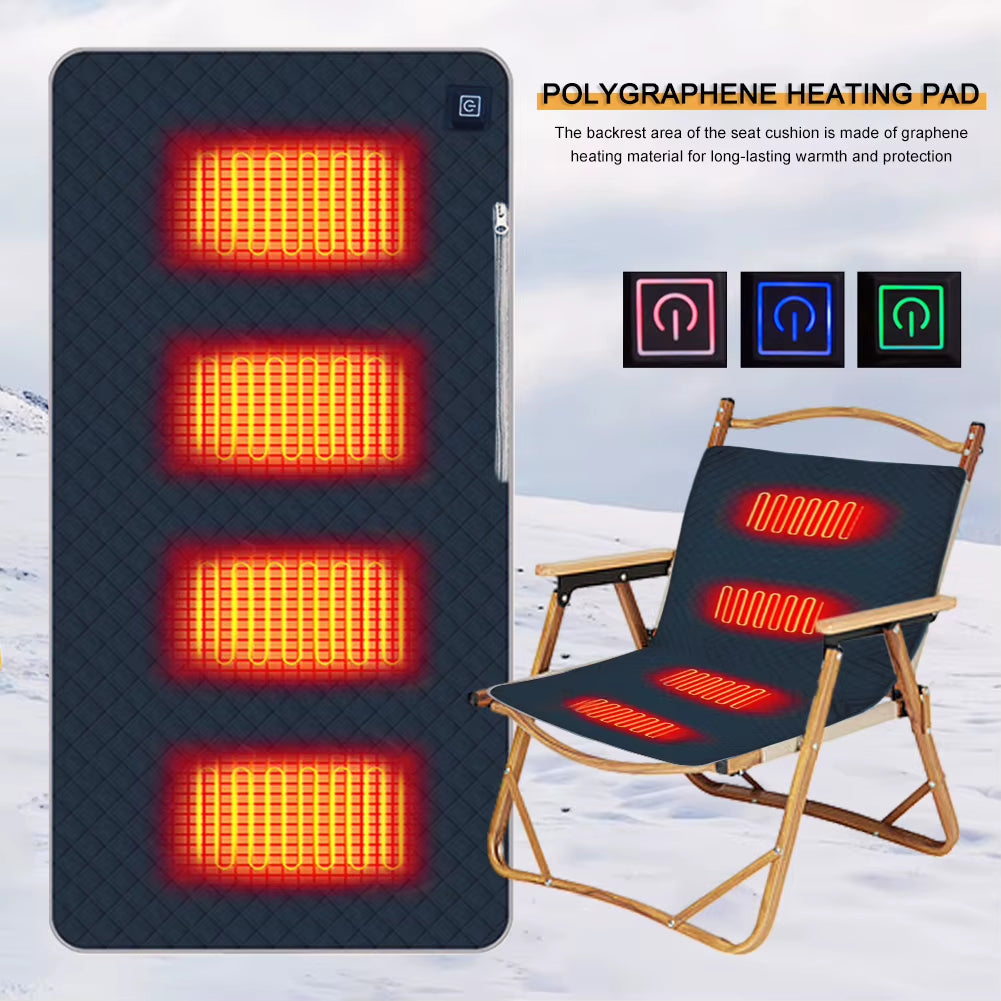 4 Zones Electric Heated Seat Usb/Type-C Winter Warm Car Seat Pad Waterproof 3 Levels Folding Heating Chair Pad for Outdoor Trave